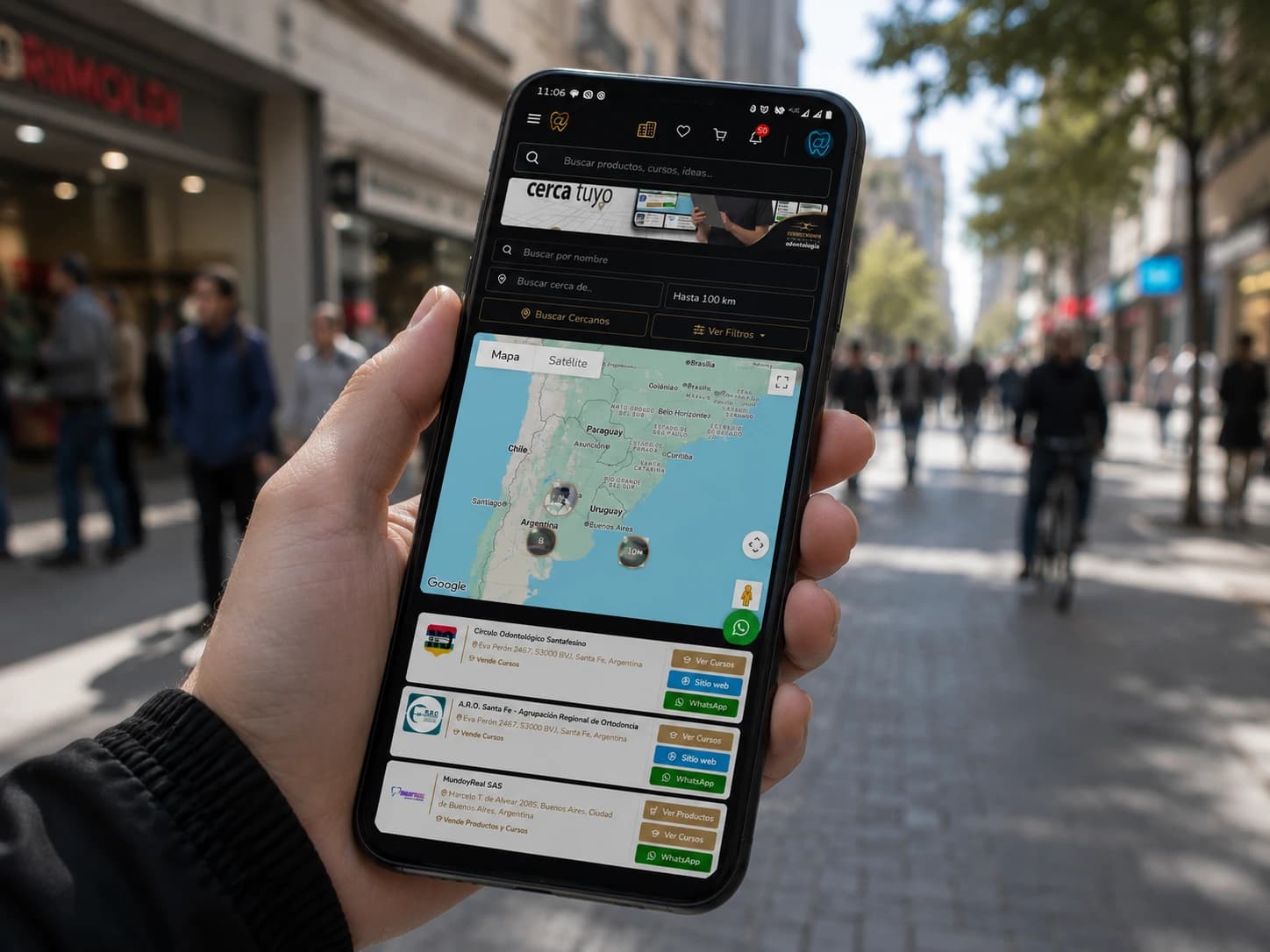 Mapa odontológico de Todo-Odonto mostrando servicios por zona
