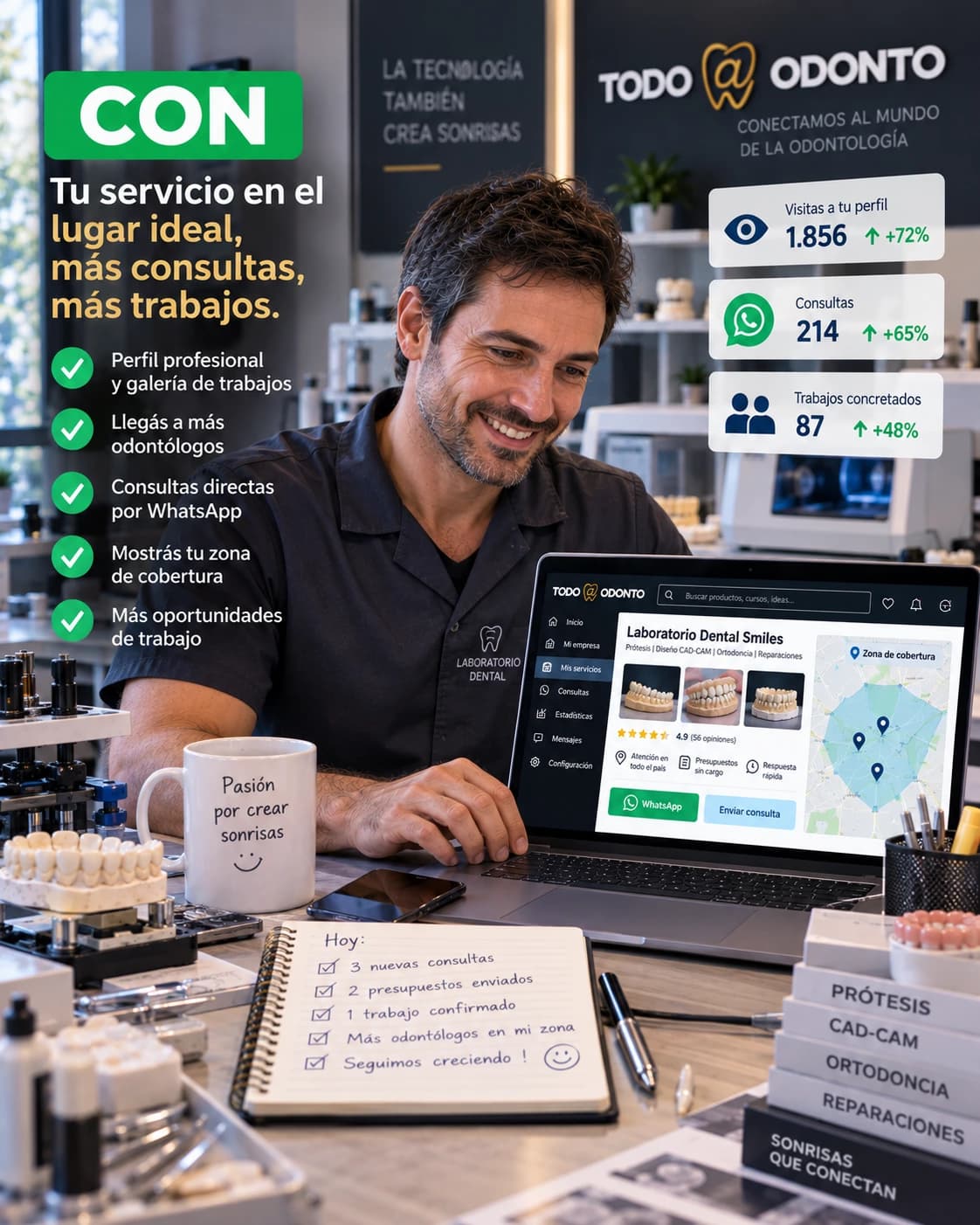 Ficha de servicio en Todo-Odonto con zona de cobertura y contacto directo