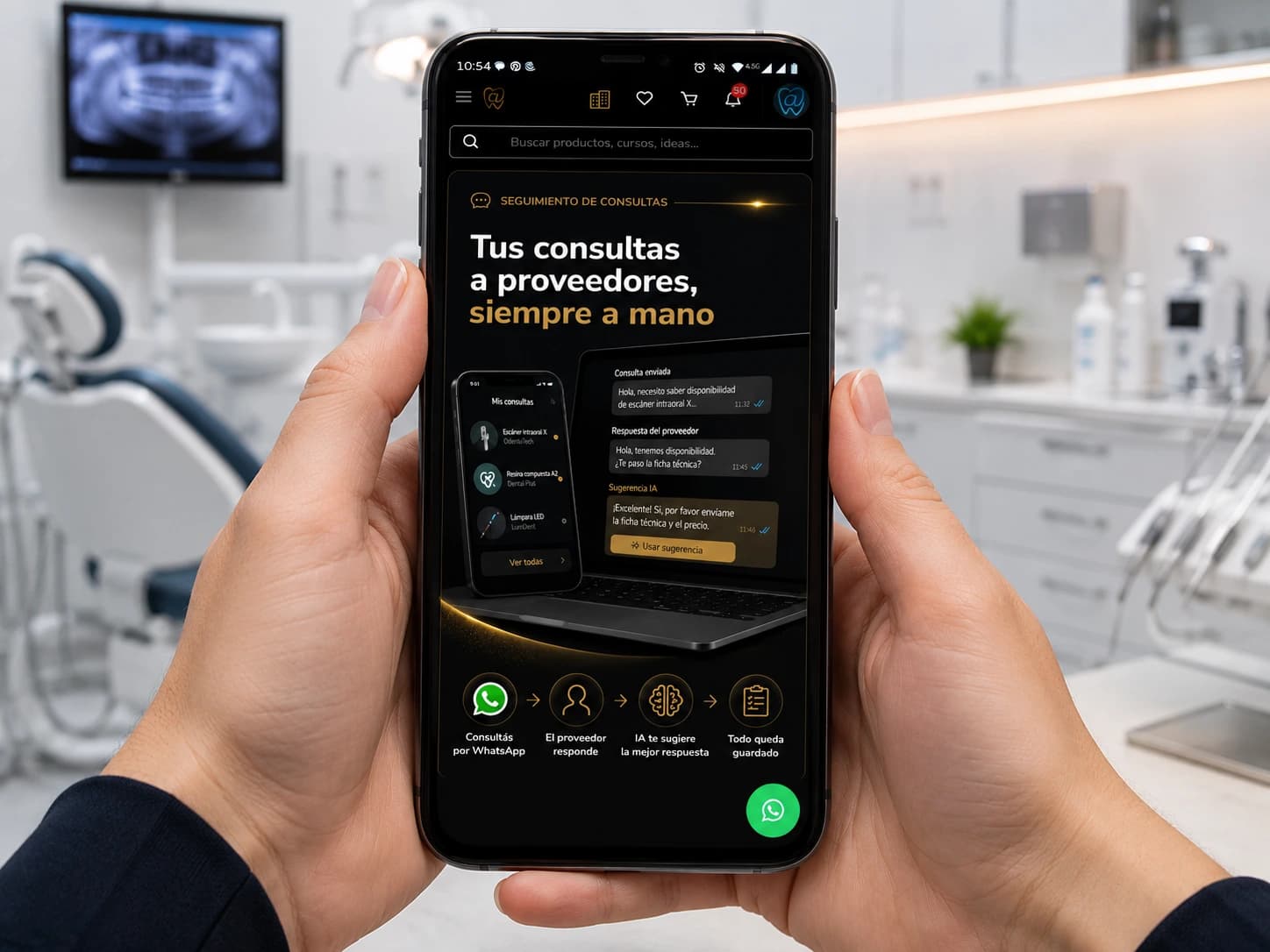 Seguimiento de consultas a proveedores en el celular, con la respuesta sugerida por inteligencia artificial